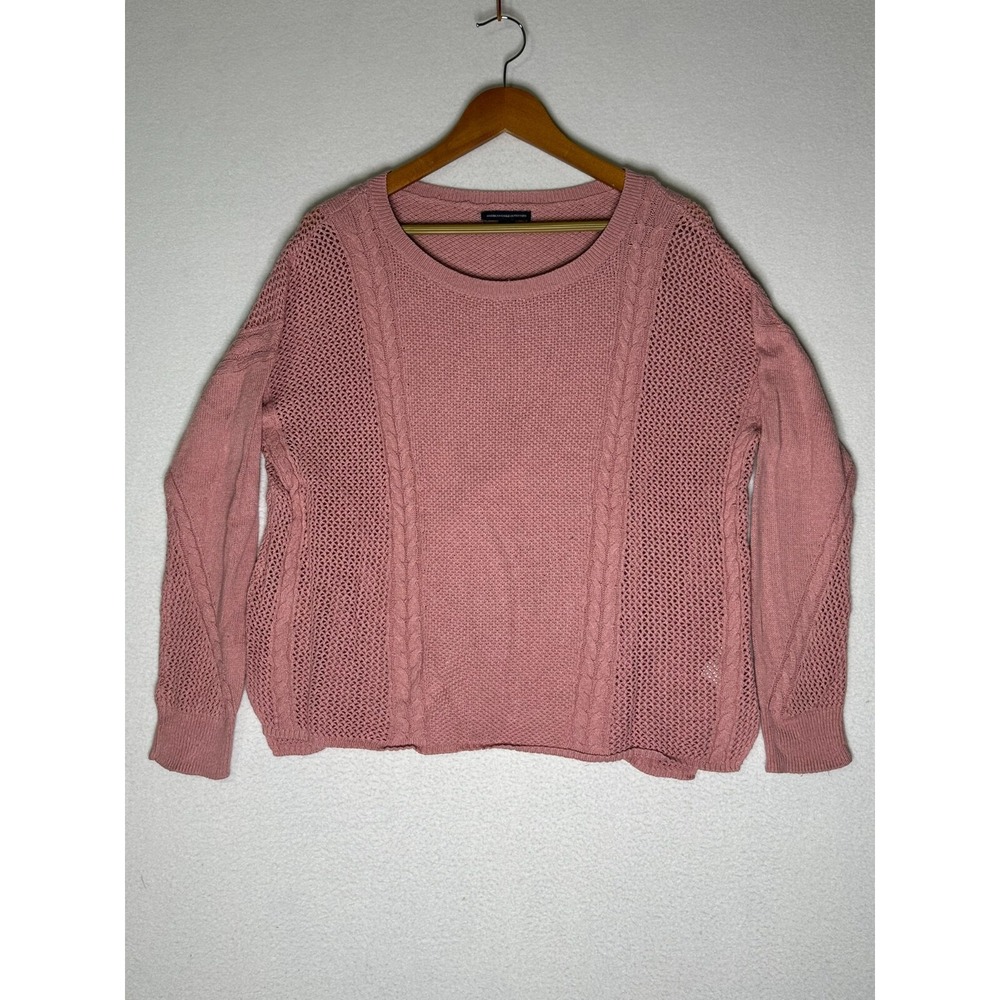 American Eagle Outfitters Pink Long Sleeve Cable Knit Sweater Woman's Large
